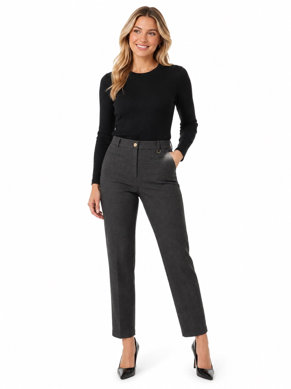 Women's Charcoal Straight-Leg dress pants - 1017